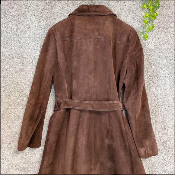 Brown Suede Leather Trench Coat - Picture 10 of 14